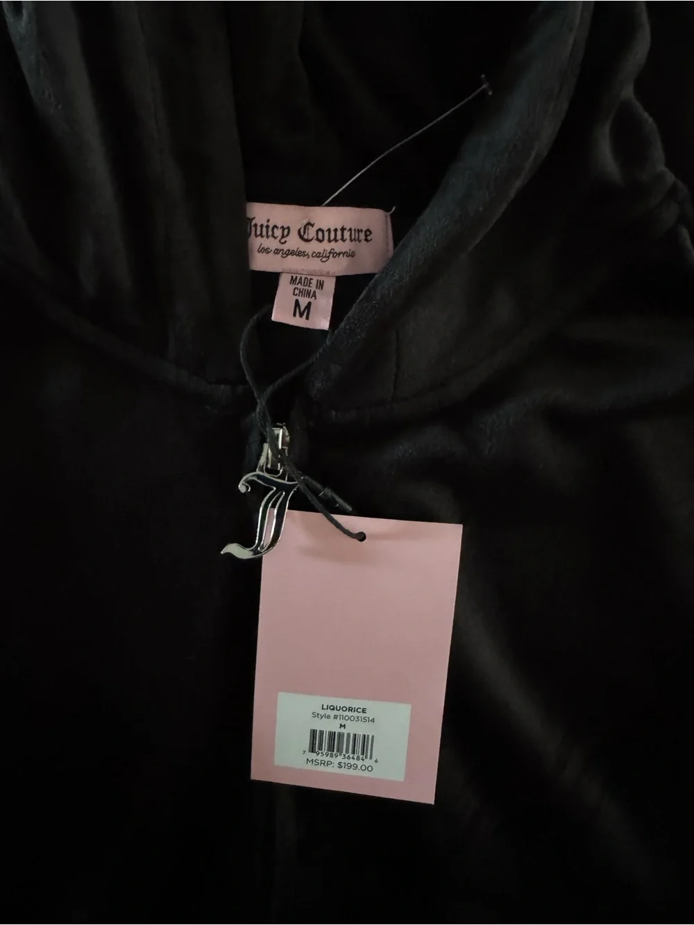 Juicy Couture Black Velour Rhinestone Logo Hoodie & Pants Set